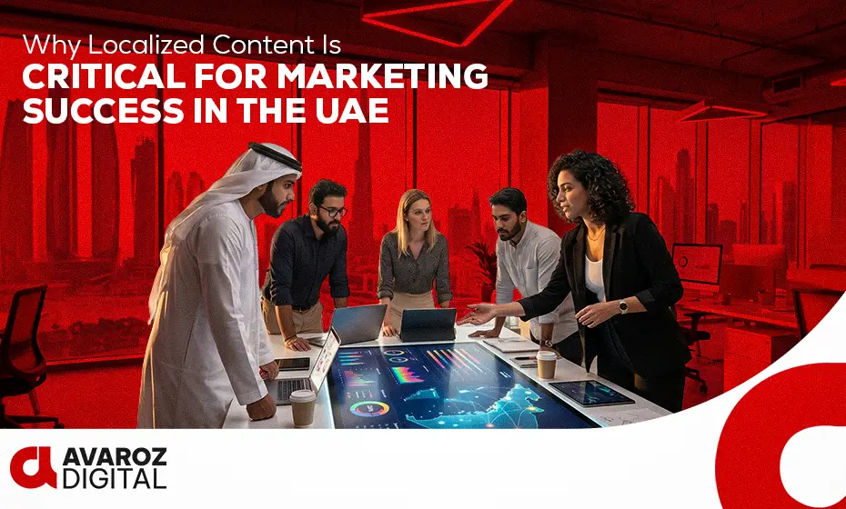 Marketing team analyzing localized content strategy for business success in the UAE